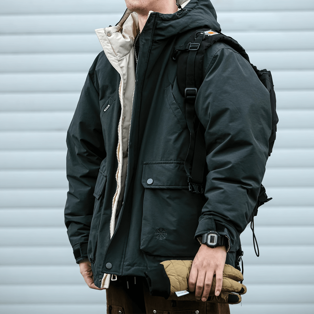 Men's thick hooded winter jacket SF2270, stylish and warm outdoor streetwear, cotton nylon blend with duck down filling.